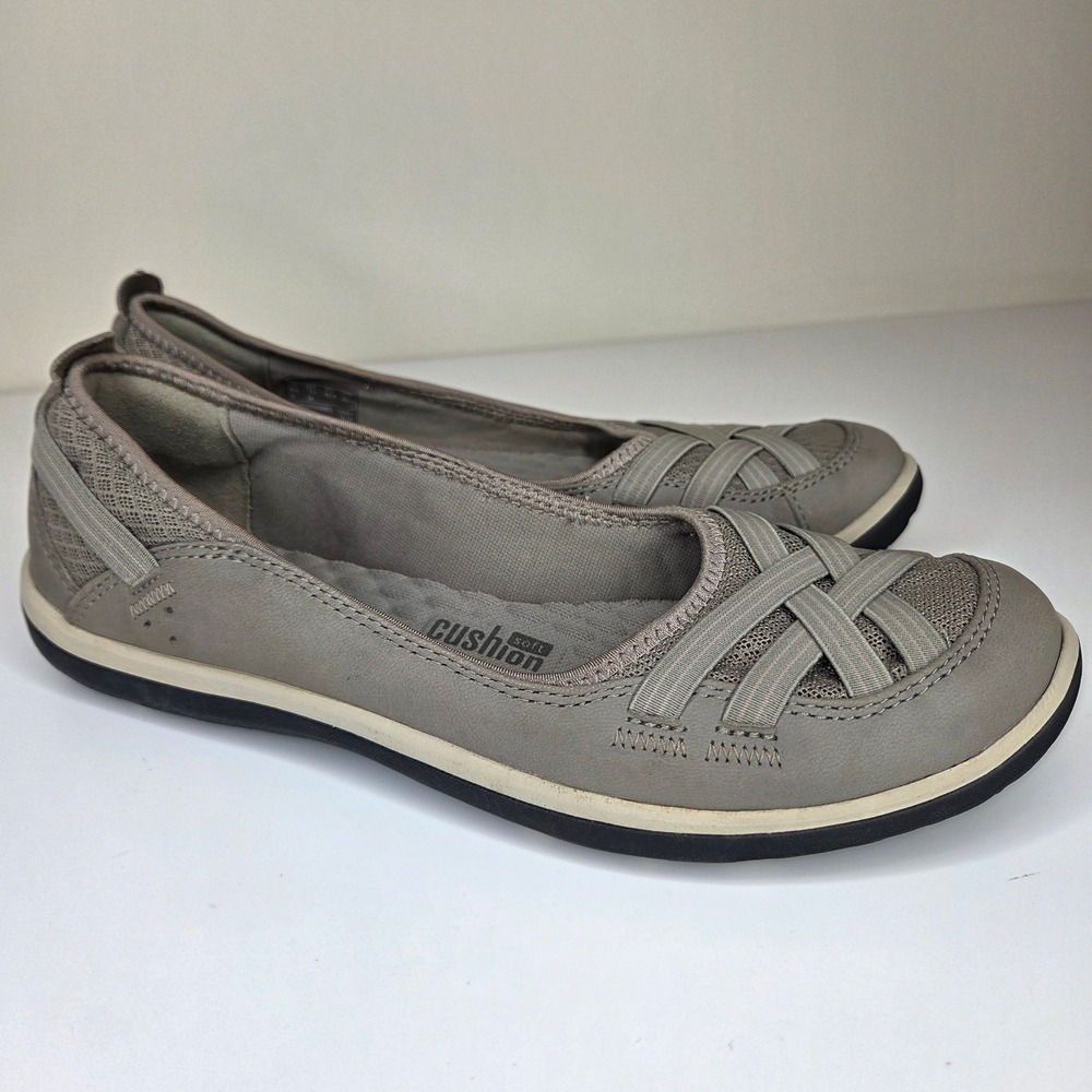 Clarks Privo Womens Taupe Grey Mesh Leather Slip On Ballet Flats Size 11 - Picture 3 of 5